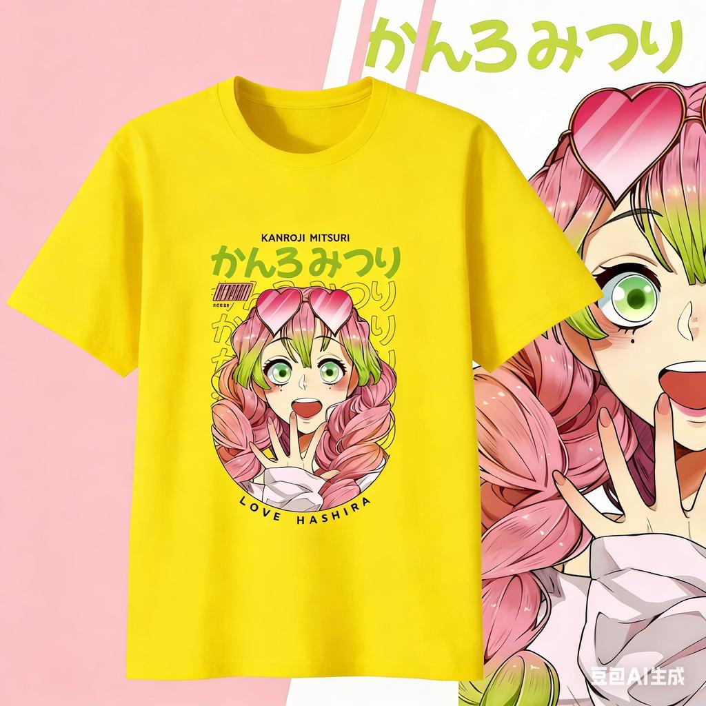 Demon Slayer Kanroji Mitsuri Cotton Tshirt for 2026 Summer KidsUnisexsWomens Fashion Casual Cosplay Short Sleeved Tshirt Y2k