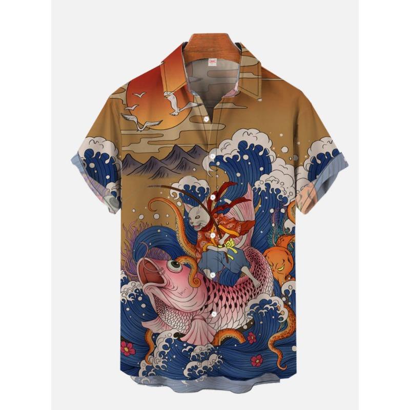 Herr Söt Katt Tryckt Casual Skjorta Daglig Användning 3D-Tryck Klassisk Kort Ärm Mode Hawaiisk Skjorta För Män Harajuku