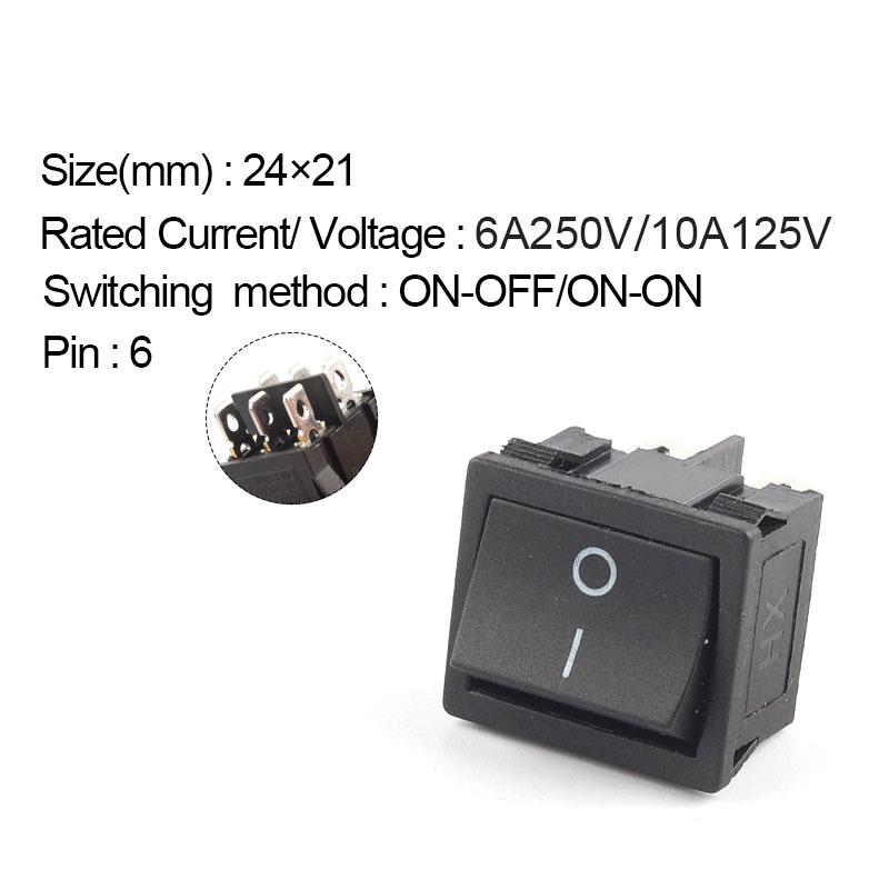 5PCS 24*21mm 4/6 Pin 2/3 Position 6A/10A 250V/125V ON-OFF/ON-OFF-ON/ON-ON Electric Power Switch Rocker Switch Red /Black