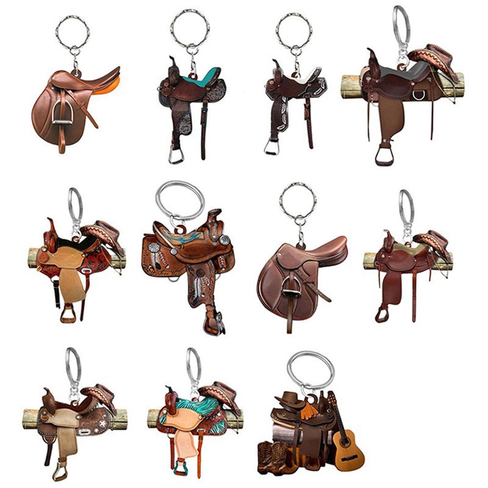 Portachiavi Forma Sella da Cowboy Western per Cavallo Ciondolo Acrilico Portachiavi da Appendere Decorazione Portachiavi per Auto Regali Non 3D