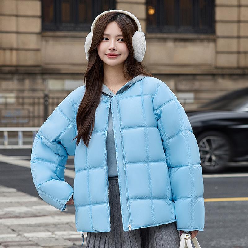 Round Neck Square Quilting Down Jacket Women's Loose Plus Size Outwear