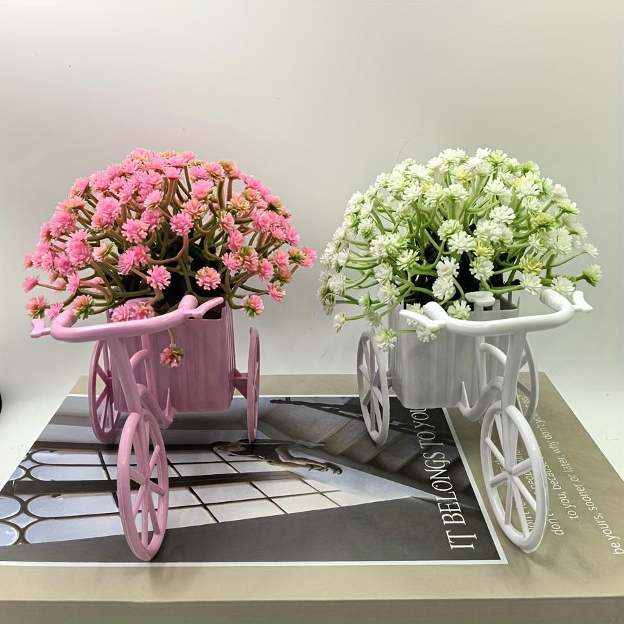 2pcs Mini Bike Pot Decor, Artificial Greenery for Desktop & Room, Cute Home/Office Ornament.