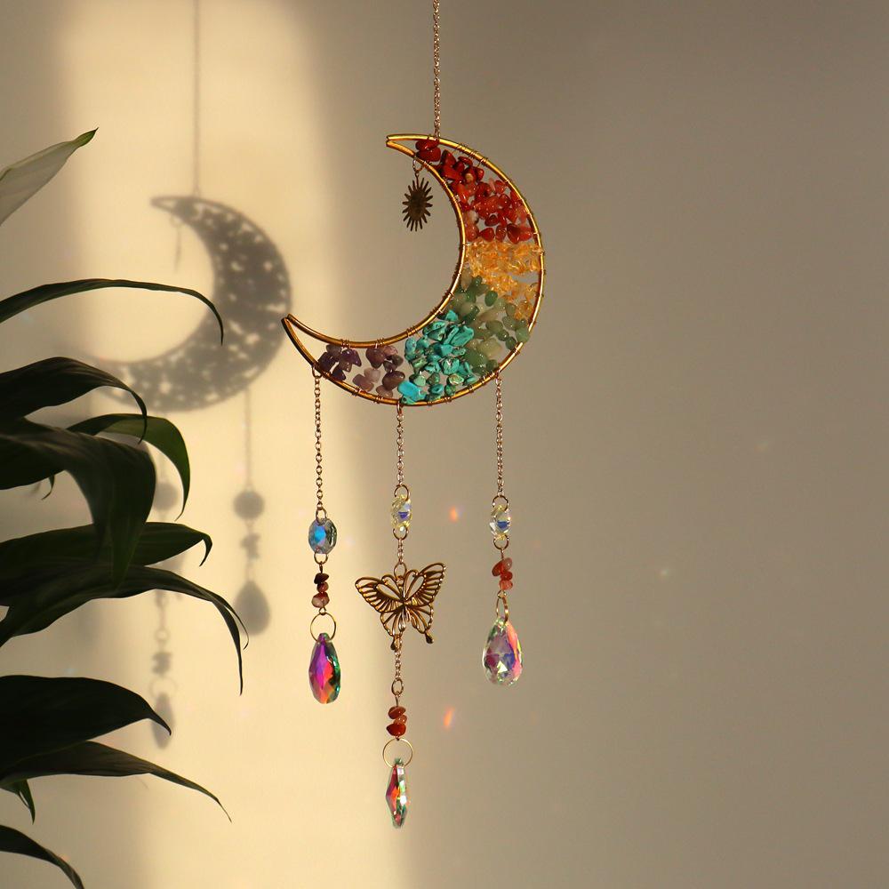 Natural Crystal Butterfly Wind Chime: Moon Pendant & Sun Catcher for Home & Garden T85