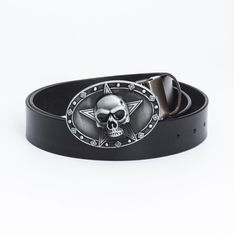 Lotte Jinsen Retro Leather Skull & Star Youth Belt, Trendy Fashion Cowhide Waistband