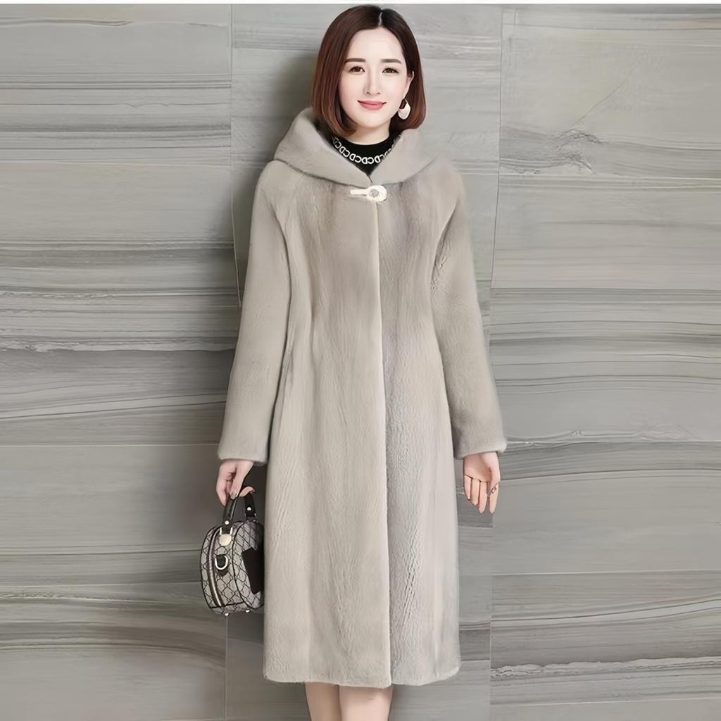 New Winter Imitation Fur Coat Women's Long Imitation Mink Velvet Coat Women's Hooded Thickened and Thin