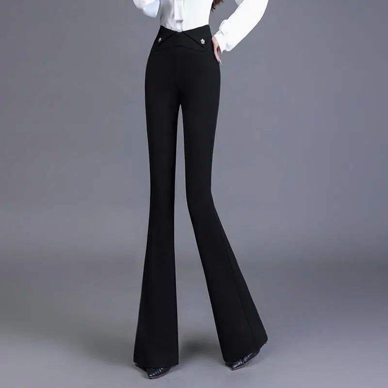 Elegant Fashion Women High Waist Suit Pants Spring Autumn New Simple Slim Korean Streetwear Casual Solid All-match Flare Trouser