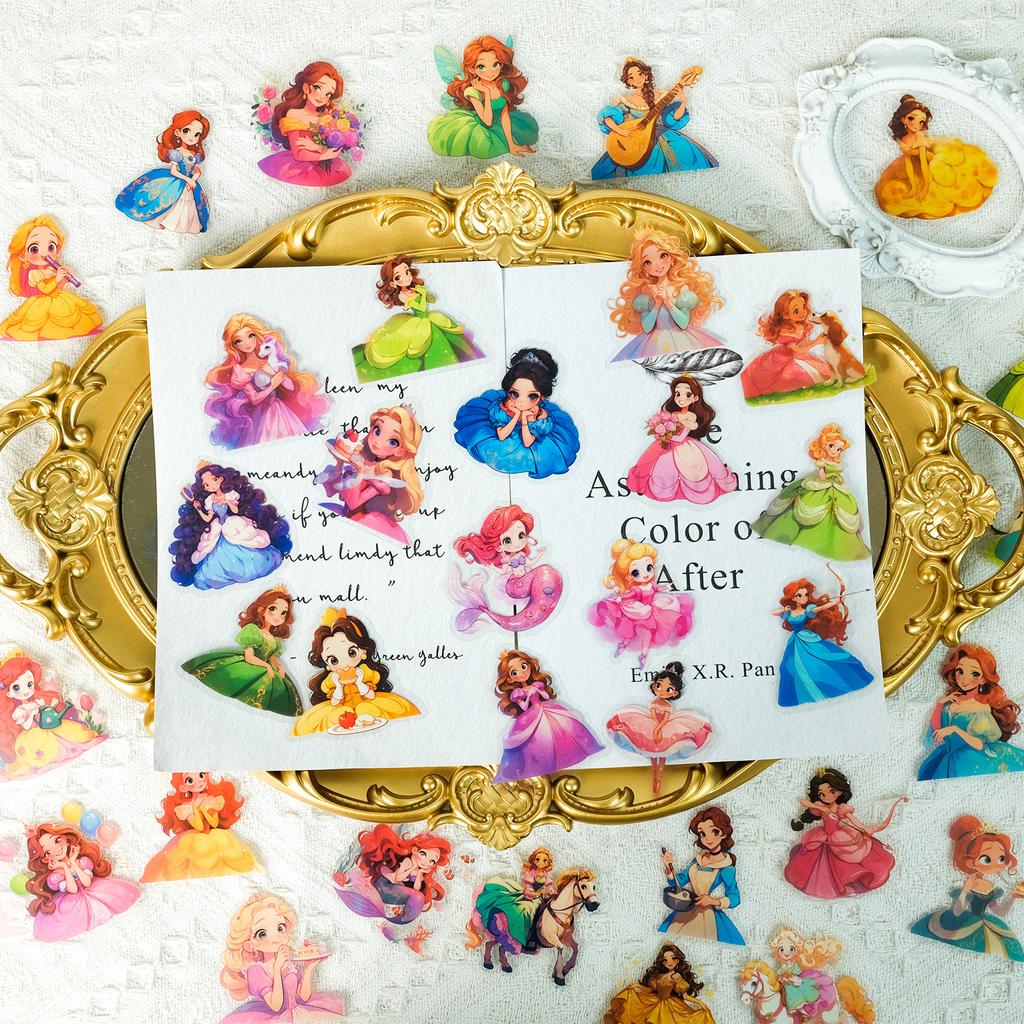 50 Fairy Tale Princess Series Transparent Waterproof Stickers Children Reward Stickers Diy Mobile Phone Case Water Cup Decoration