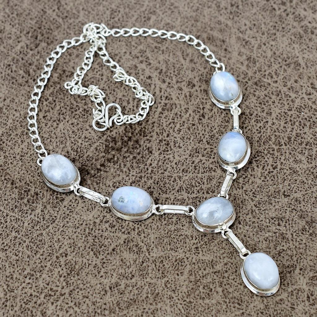 Moonstone Gemstone Handmade 925 Sterling Silver Jewelry Necklace 18" KKG-411