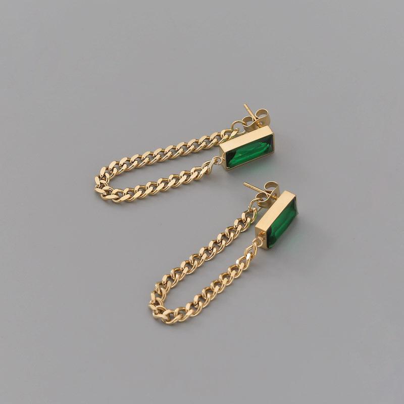 Wen Jianyang Green Tassel Titanium Steel Anti-Allergic Earrings: Elegant 2022 Trendy Design for Women