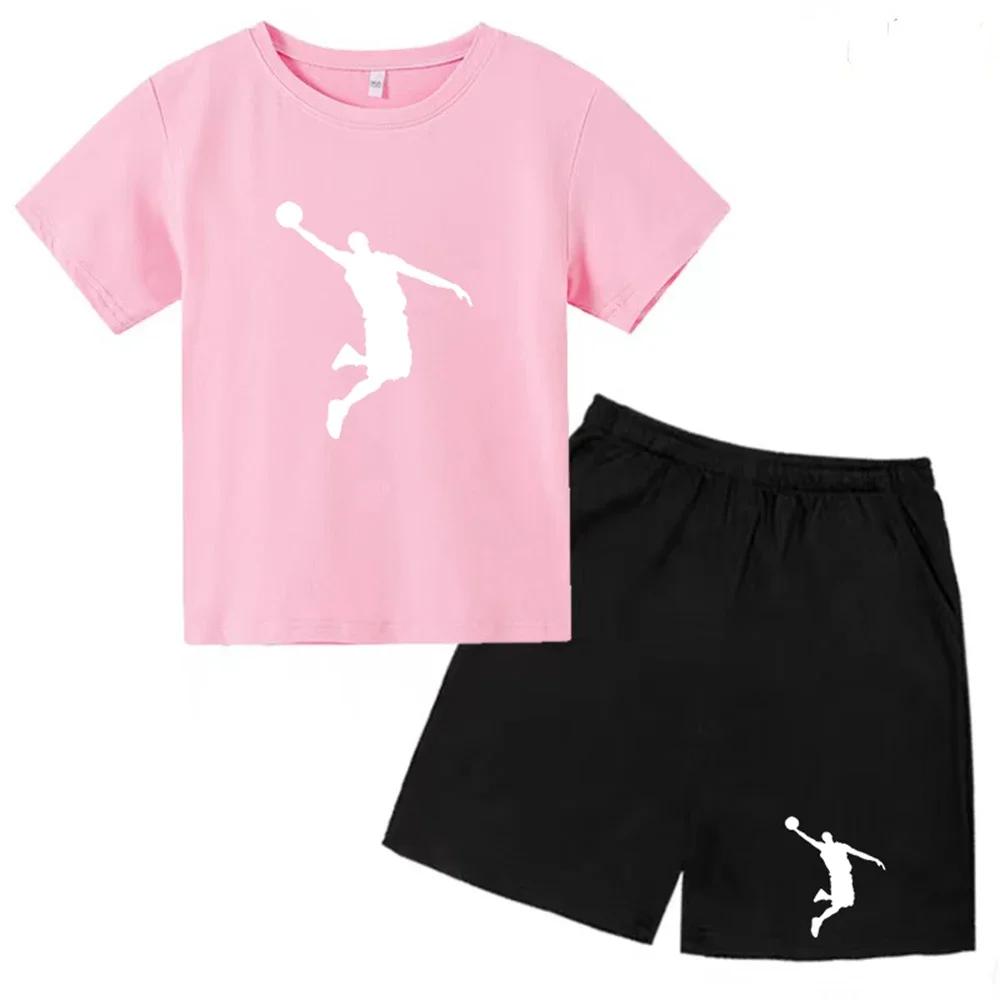 

Summer Fashion Brand Children Clothing Kid Boys Girls Short Sleeve T-shirt + Shorts 2pcs Set 3-12 Year Basketball Sportsuit 160