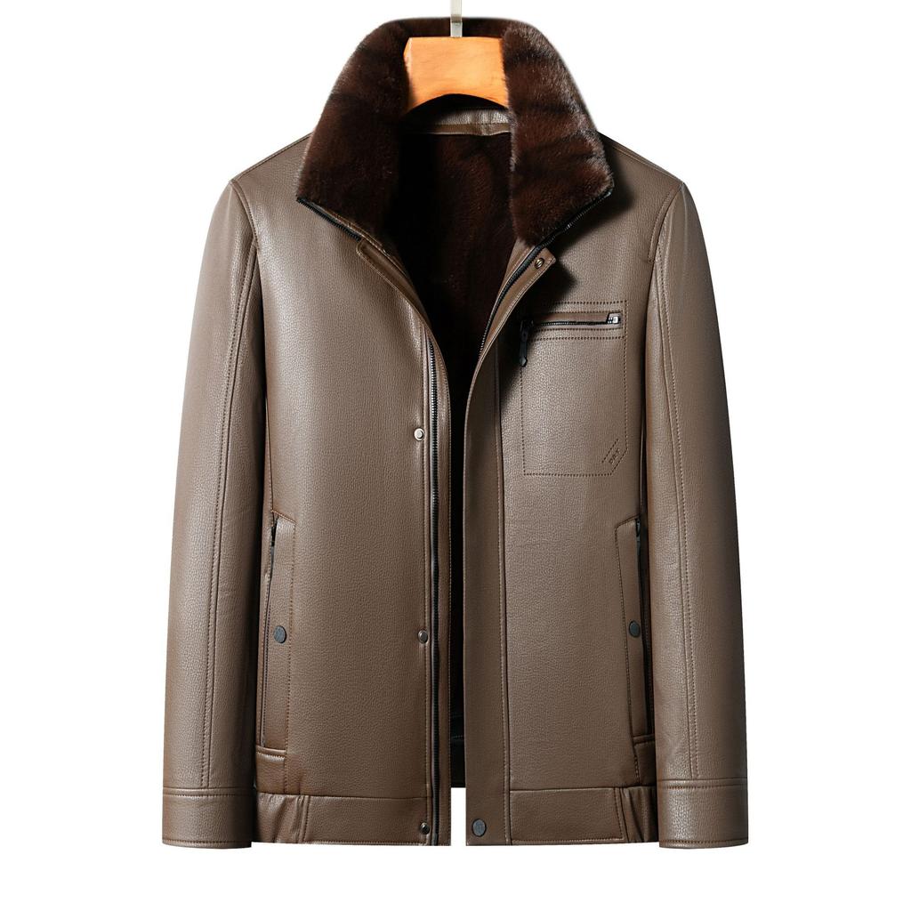 Echtlederjacke für Männer mittleren und höheren Alters mit Samt und verdicktem herausnehmbarem Innenfutter und Pelz All-in-One Papa-Outfit Nikon