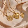 MamacitaSlay Jewelry Leaf Circle Heart Stripe Pendant Necklaces Zircon Inlaid 18K Plated Stainless Steel Necklace Women's Gift