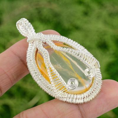 Daughters Day Sale Sterling Silver Natural Plume Agate Wire Wrapping New Pendant