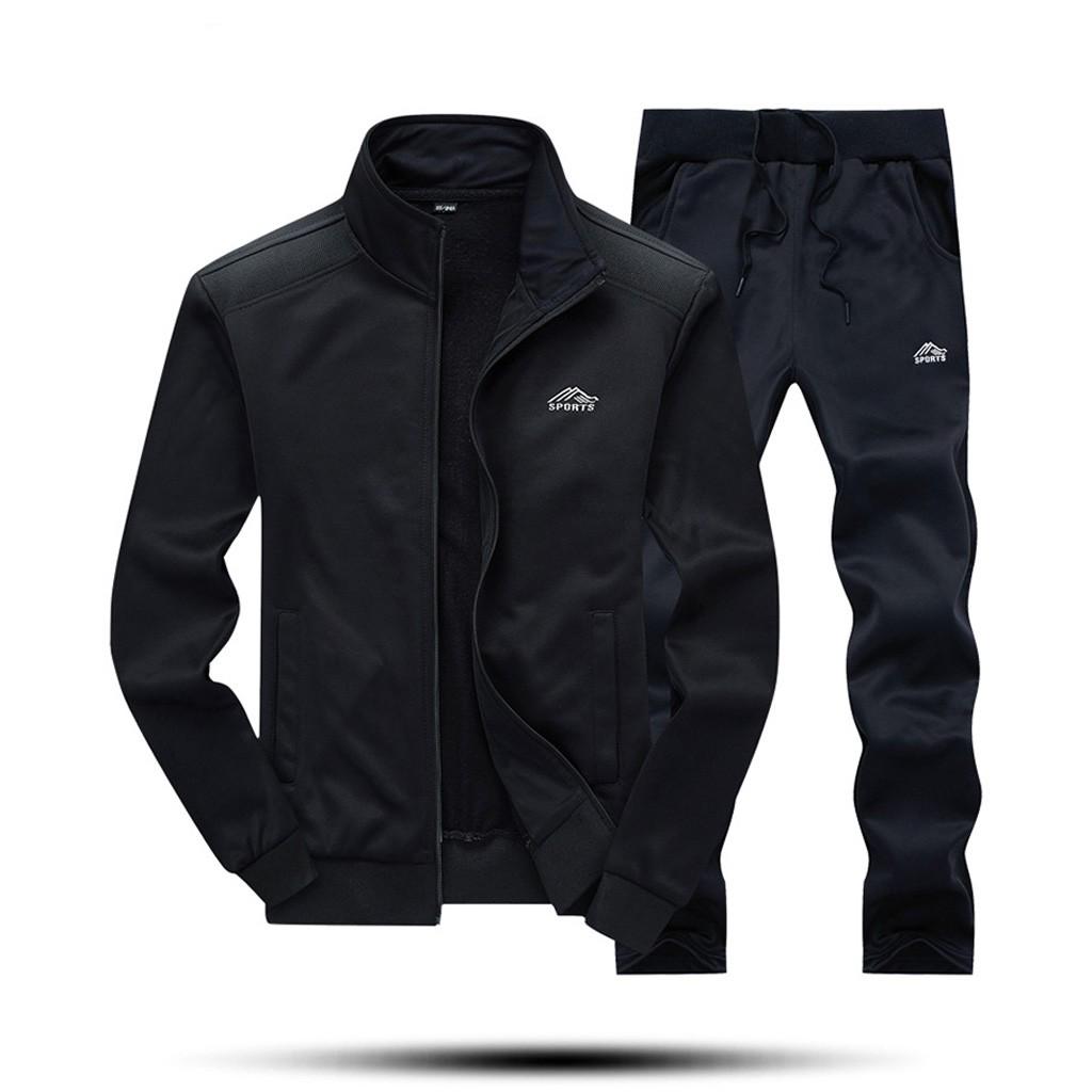 

Мужской Зимний Однотонный Свитшот Топы Брюки Комплекты Спортивный Костюм XXL чёрный