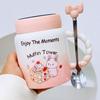 Little Rabbit Cartoon Ceramic Cup with Lid for Girls with High Temperature Mug Cute Creative Water Cup Office Gift Cup