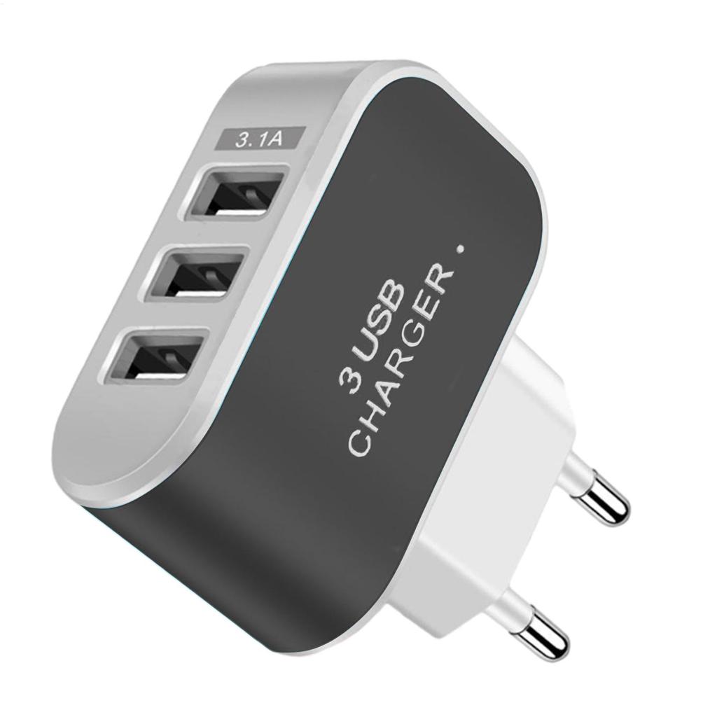 USB Charger Block Multiple Ports 3 Ports Wall Adapter Portable Charger Glowing Intelligent USB Plug For Smartphone EU Plug