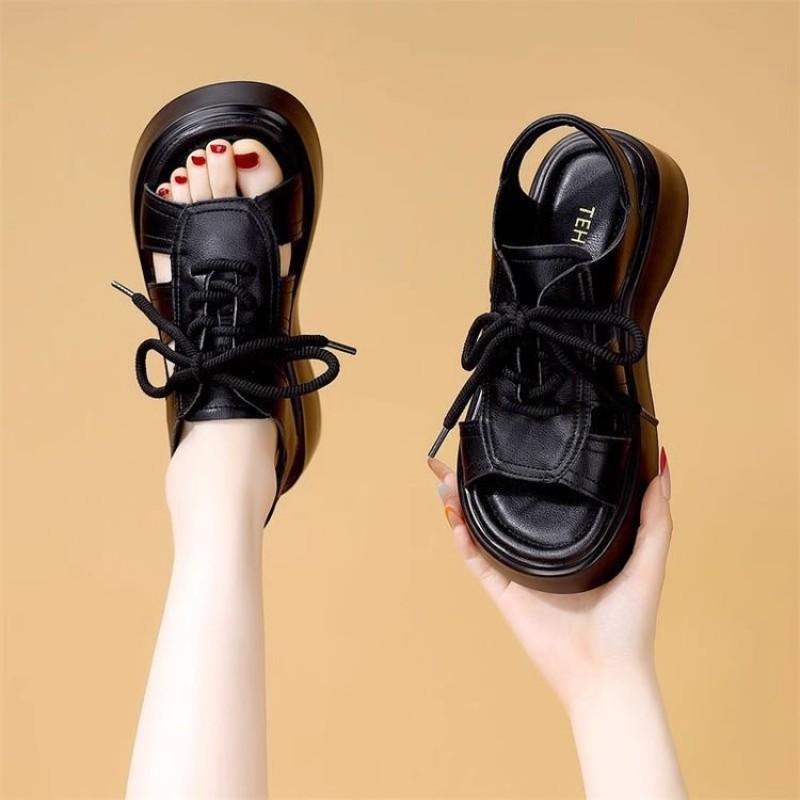 Fish mouth sandals women's summer new muffin thick sole with skirt, wearing sandals outside