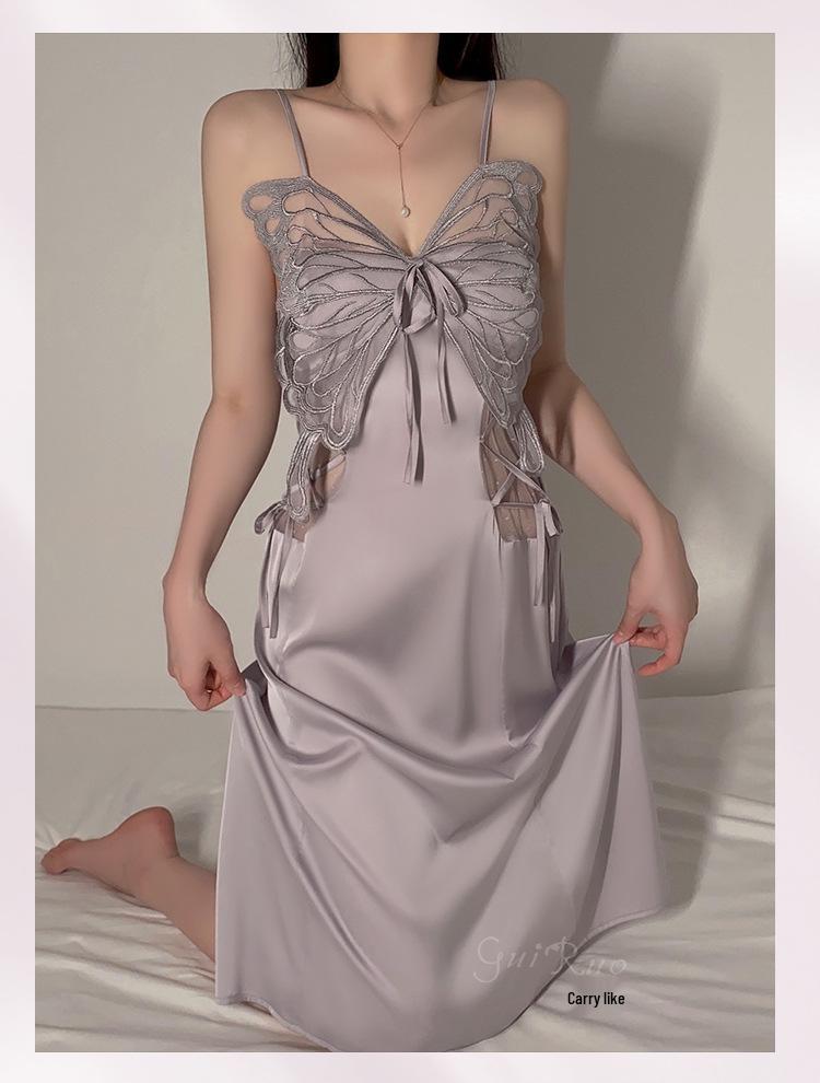 Silky Satin Lace Pajama Set with Chest Pad and Outer Robe - P4105