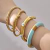 18K Gold-Plated Stainless Steel Geometric Bamboo Joint Multi-Color Cuff Bracelet Set