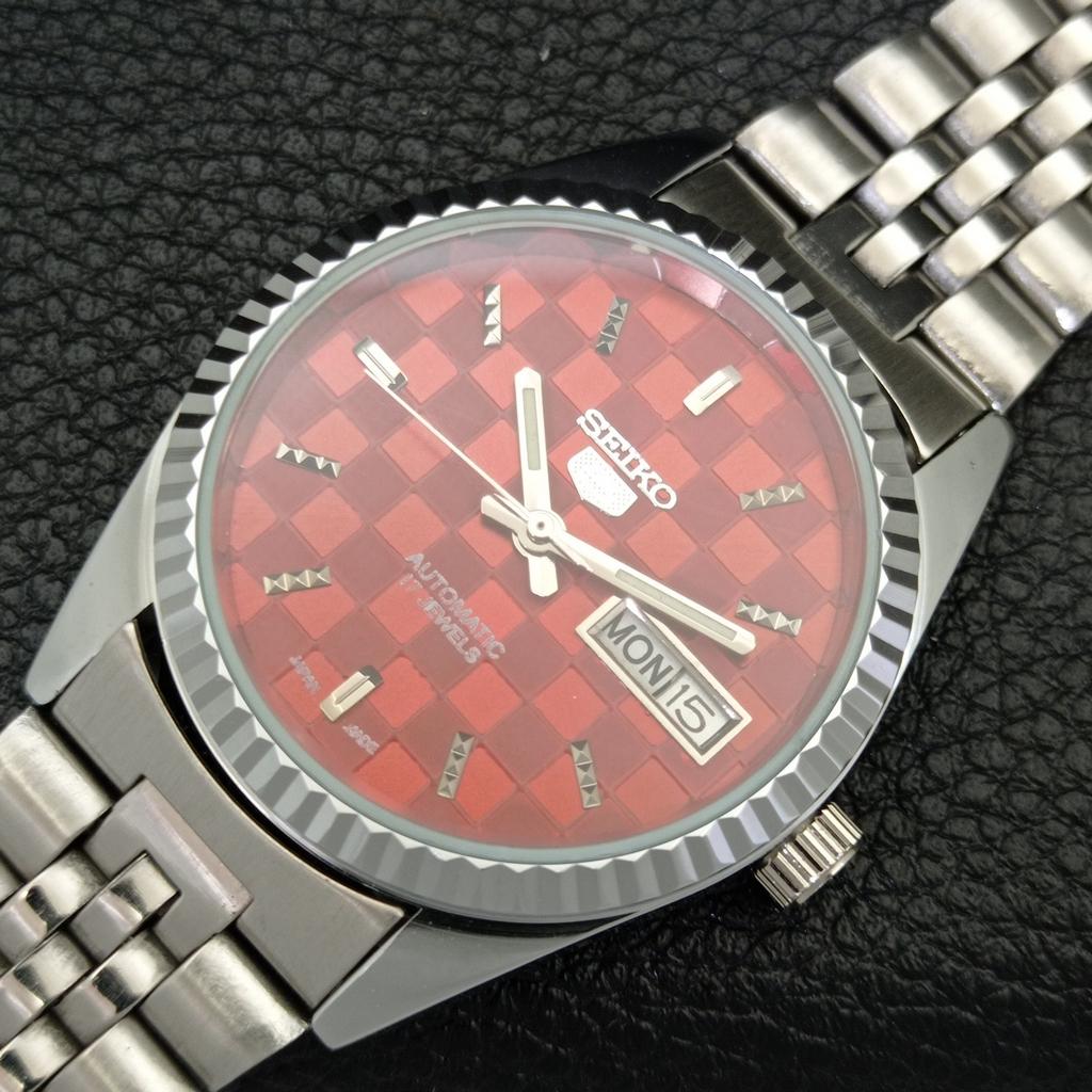 JAPAN VINTAGE REFURBISHED SEIKO 5 AUTOMATIC MENS RED COLOR DIAL WATCH A440366-9 Sk-a440366-1