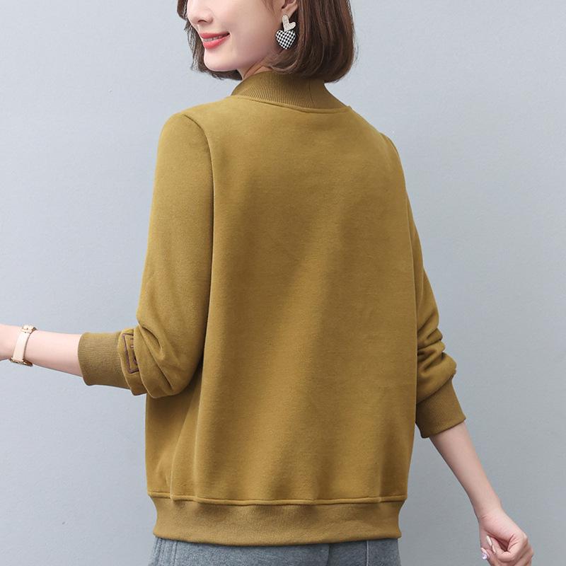 Women's Fleece Sweatshirt - 2024 Autumn/Winter Collection, Stylish & Cozy Half High Neck for Middle-Aged Mothers