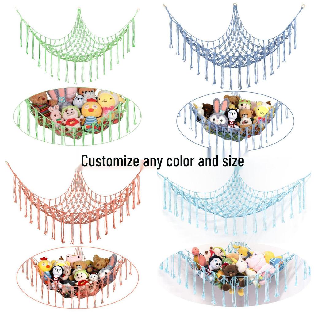 Colorful Triangle Plush Toy Storage Net: Handmade Woven Cotton Rope for Corner Doll Decoration