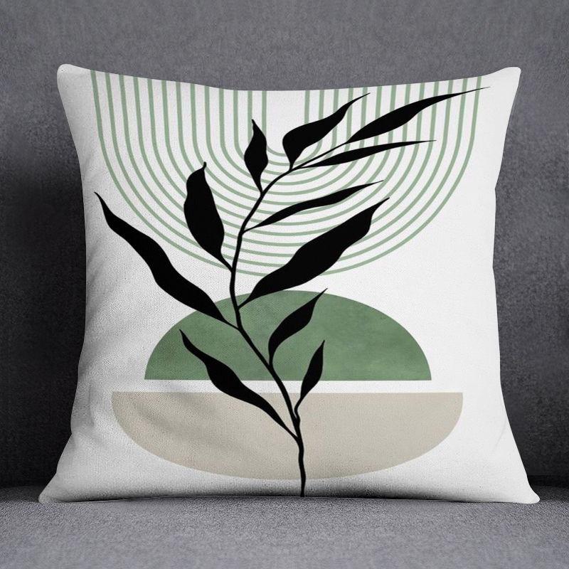 Boho Botanical Geometric Throw Pillow Cover - Green Leaf Abstract Home Decor