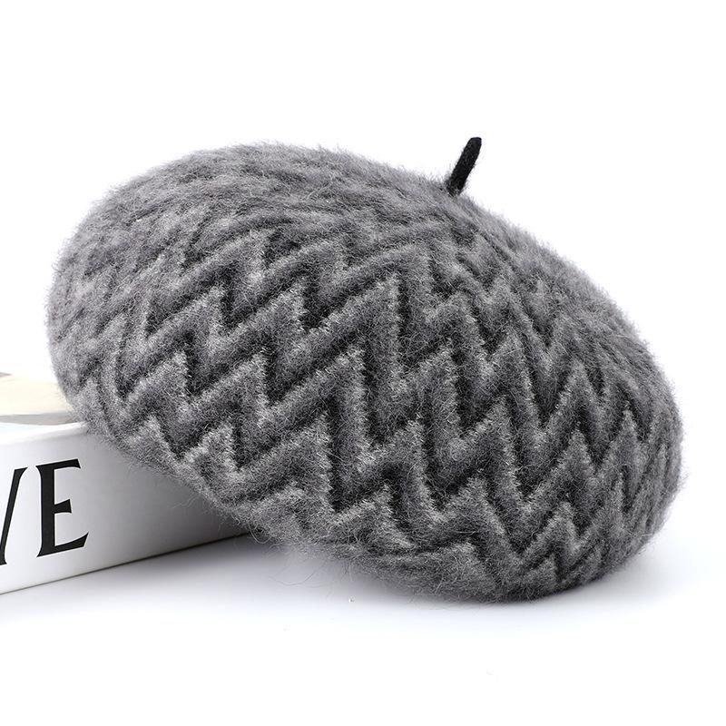 

Шапка-бутон из смесового кроличьего пуха, модная теплая универсальная шляпа художника, британская ретро вязаная шапка-тыква для осени и зимы One Size серый