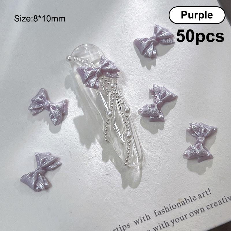50Pcs Pearlescent 3D Nail Art Bow Charm For Nails Decoration Design Kawaii Manicure Accessories Bow-Knot Diy Craft Supplies