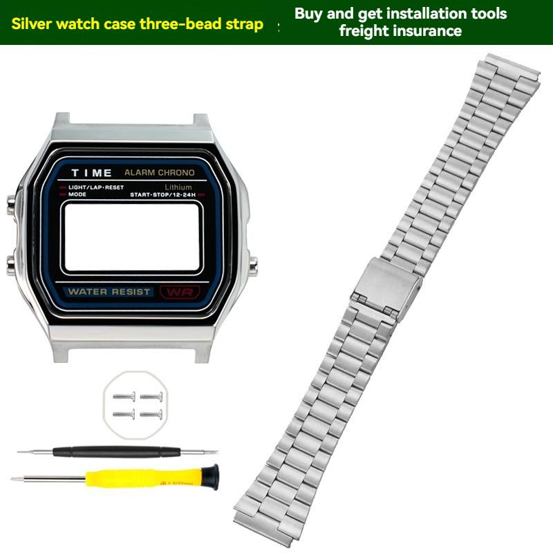 ONEMetal Modifikační sada pouzdra hodinek pro Casio A158 A159 A168 AW158 A158WA A159W-N1 Pouzdro a řemínek z nerezové oceli Kovový kryt hodinek RámečekMN