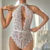 White Lace Open Cross Women Body Suit Crotchless Sexy Temptation Sex Bodysuit V-neck Hot Underwear Adult Erotic Lingerie Pajamas