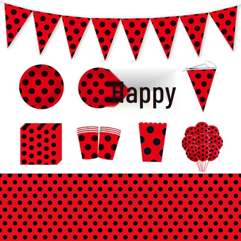 Ladybug Birthday Party Disposable Paper Plates, Cups, and Napkins
