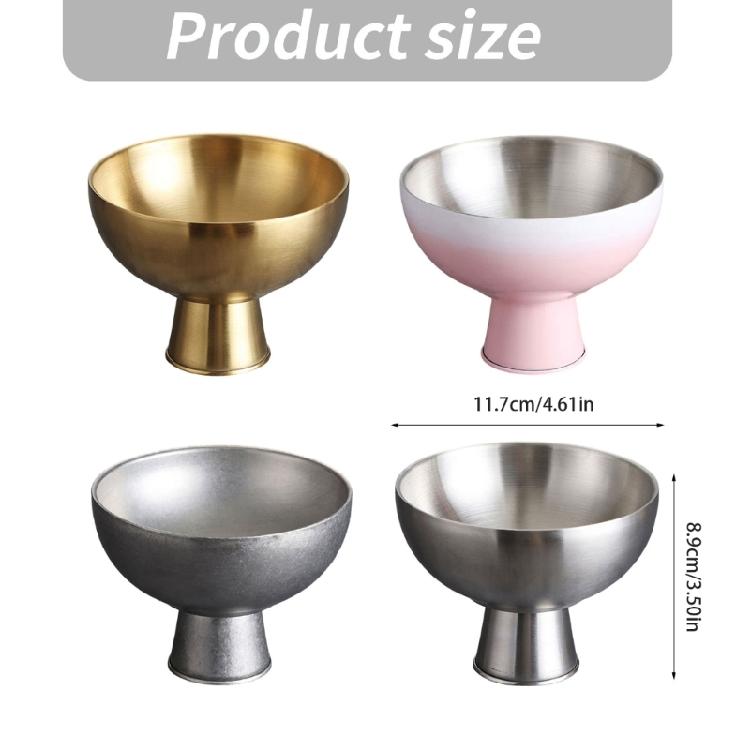 Double Walled Footed Stainless Steel Dessert Container Puddings Cup Ice Cream Bowl For Birthday Parties And Coffee Shops