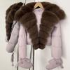 OFTBUY New Winter Top Clothes Women Short Hooded Big Real Fox Fur Down Coat Female Natural Fur Fluffy Puffer Jacket with Gloves