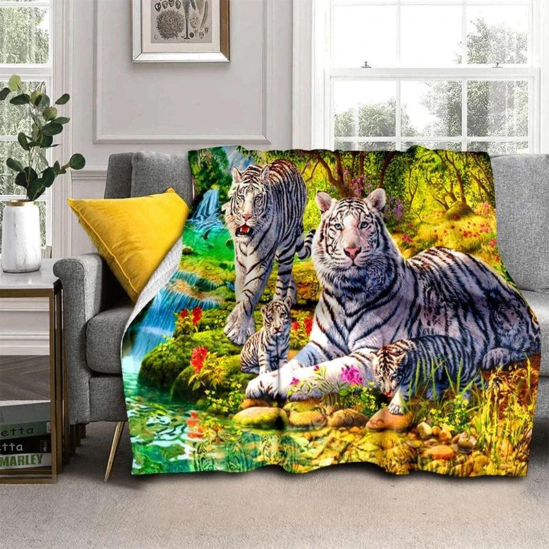 Tigerpläd Djur Supermjuk Varm Fluffig Fleece Lätt Flanellpläd Mysig Pälsklädd Plysch Sängkläder Pläd Gåva