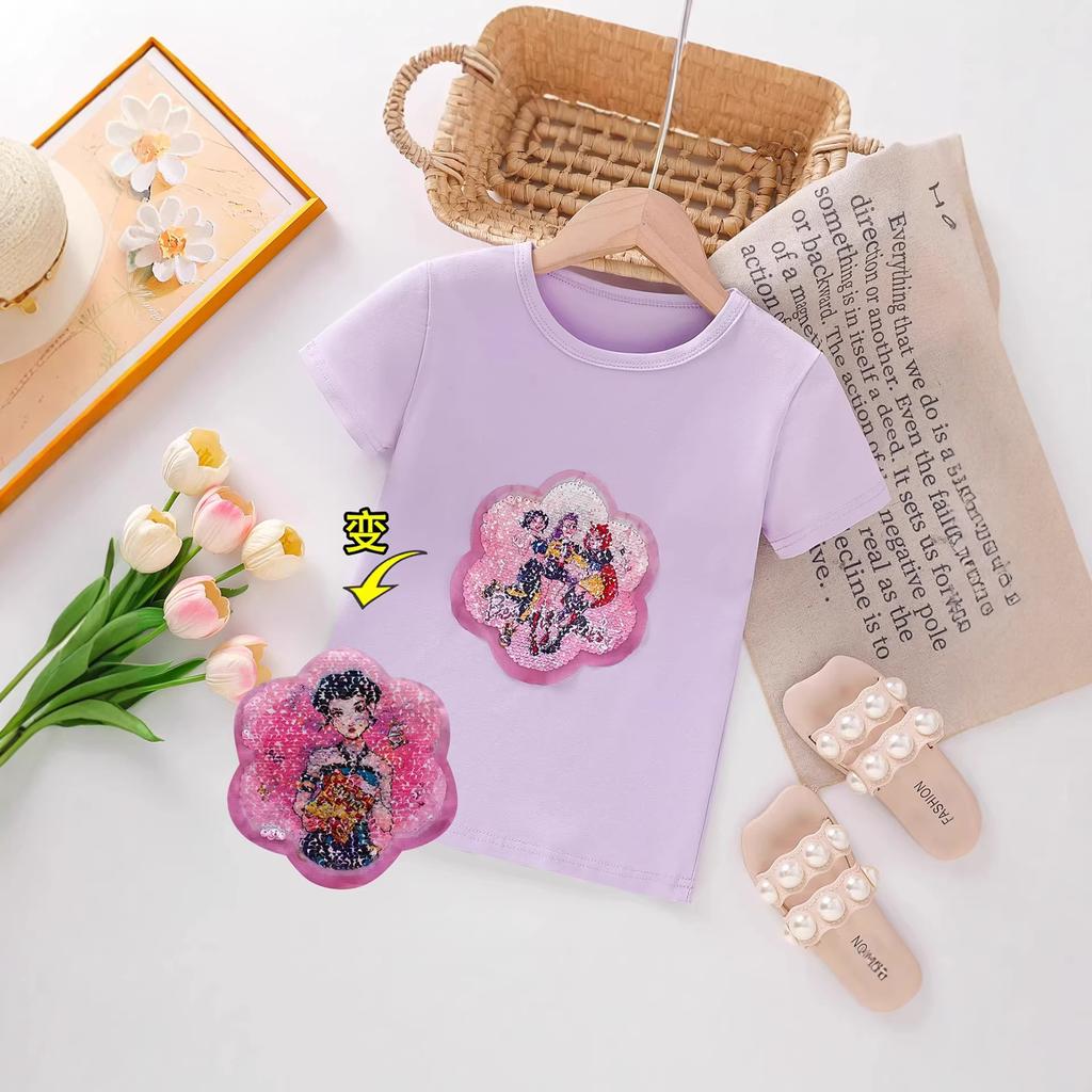 Little Witch Hunters T-Shirt Summer Kids Cartoon KPOP Sequins Shimmering Pattern T-Shirt