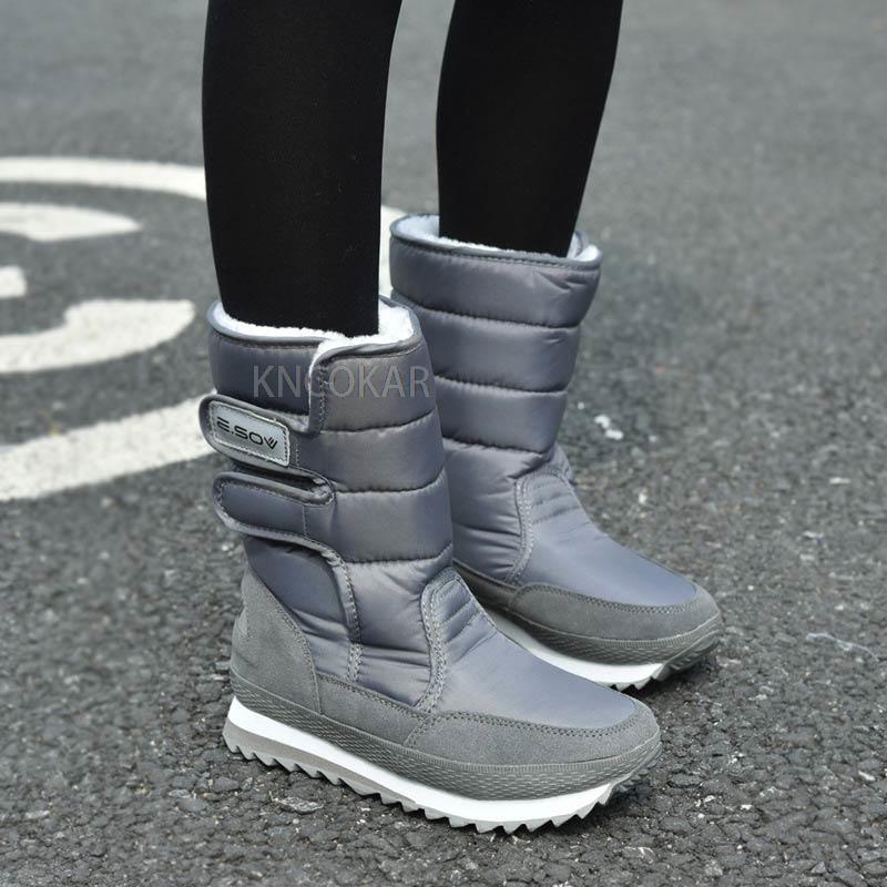 Snow Boots Women Shoes 2025 Hook & Loop Mid-calf Women Winter Boots Round Toe Solid Warm Plush Shoes Woman