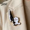 Canvas Bag Accessory Novelty White Cat Holding Knife Enamel Brooch
