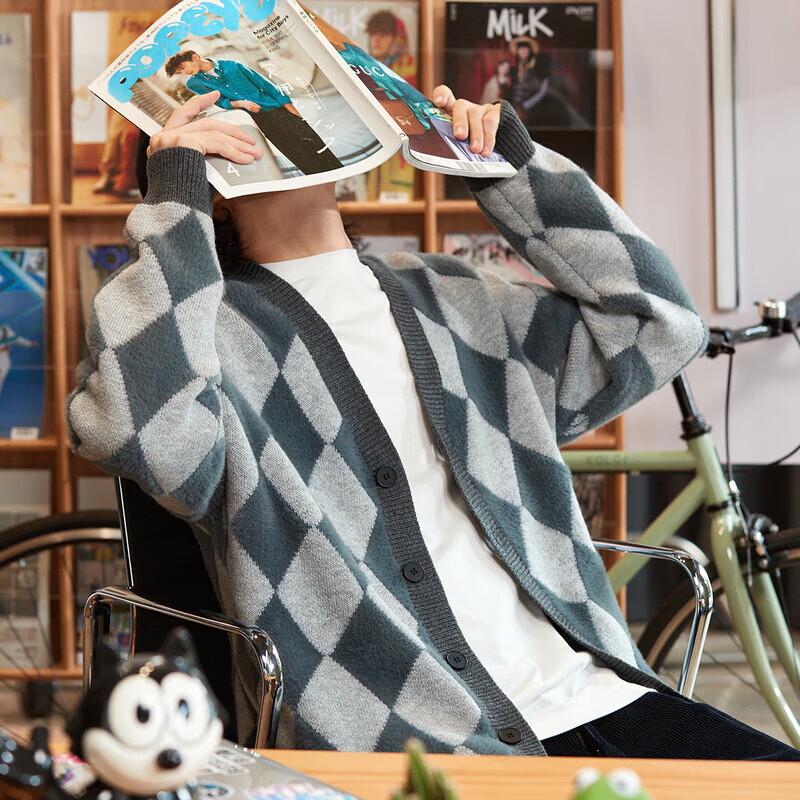 TonLion Men's V-Neck Geometric Mohair Cardigan