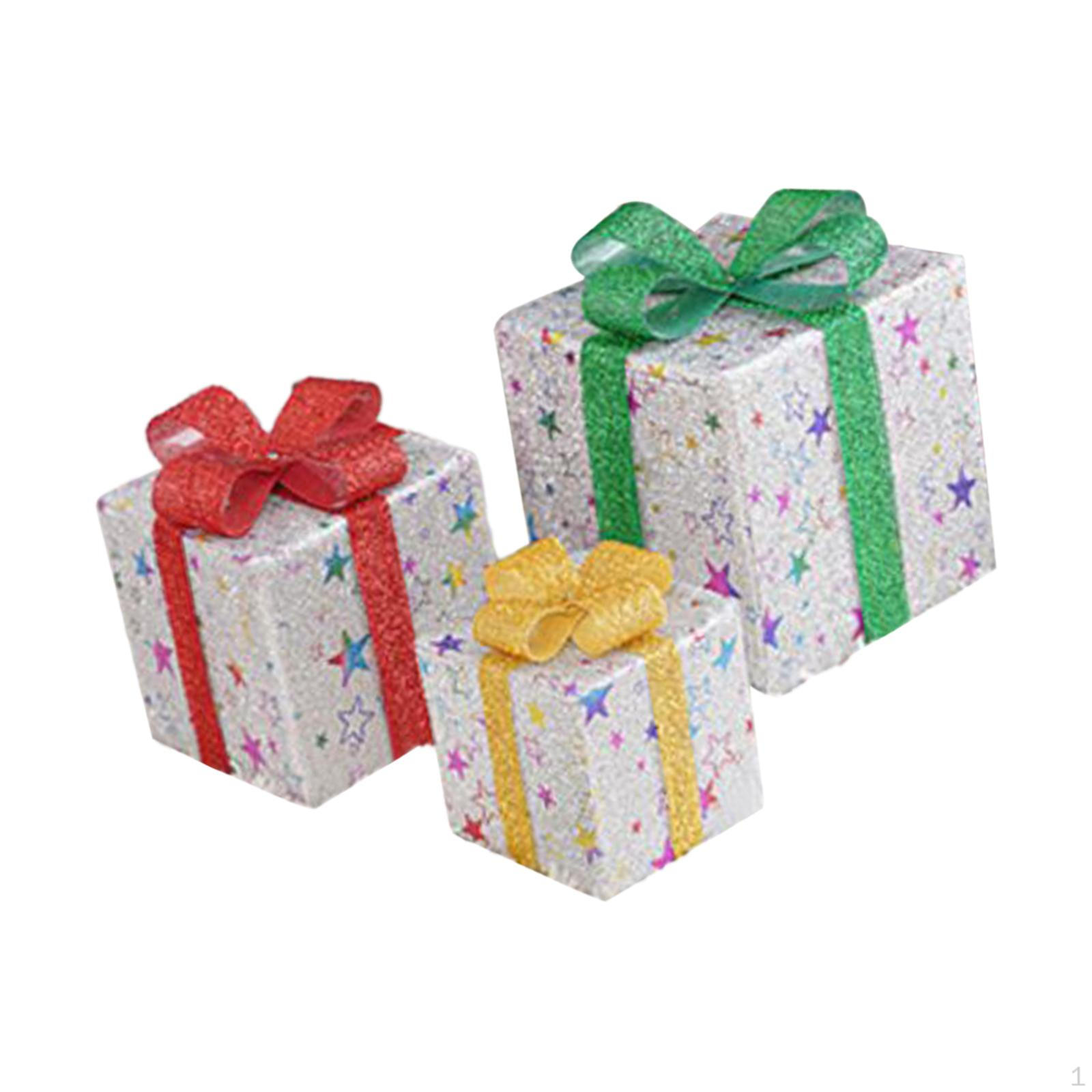 3Pcs Christmas Light Up Present Boxes Decoration Handmade Lightweight with 3 Different Sizes for Style A