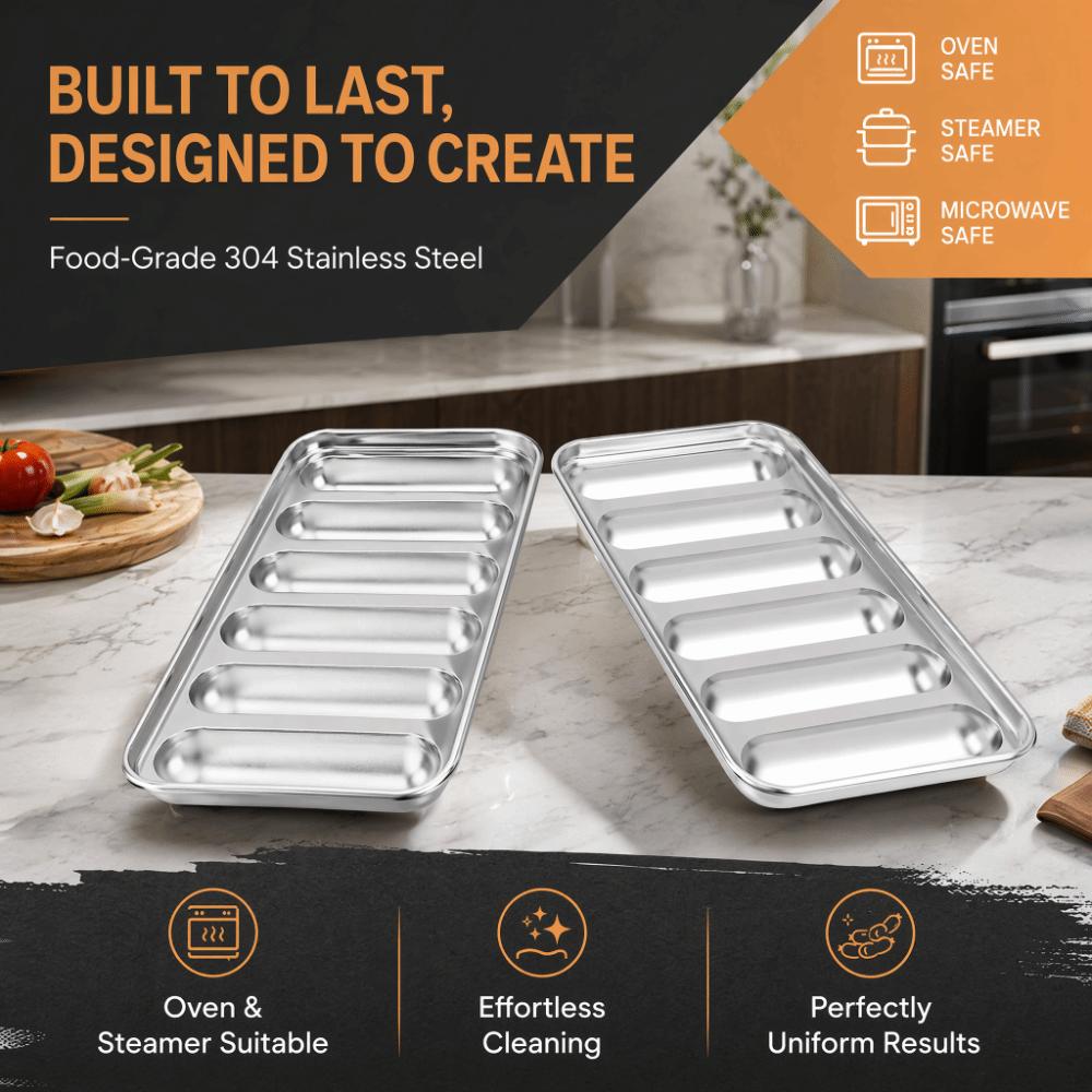 Silver Hot Dog Mold 304 Stainless Steel Sausage Baking Mold Durable Sausage Mold Multi-Purpose