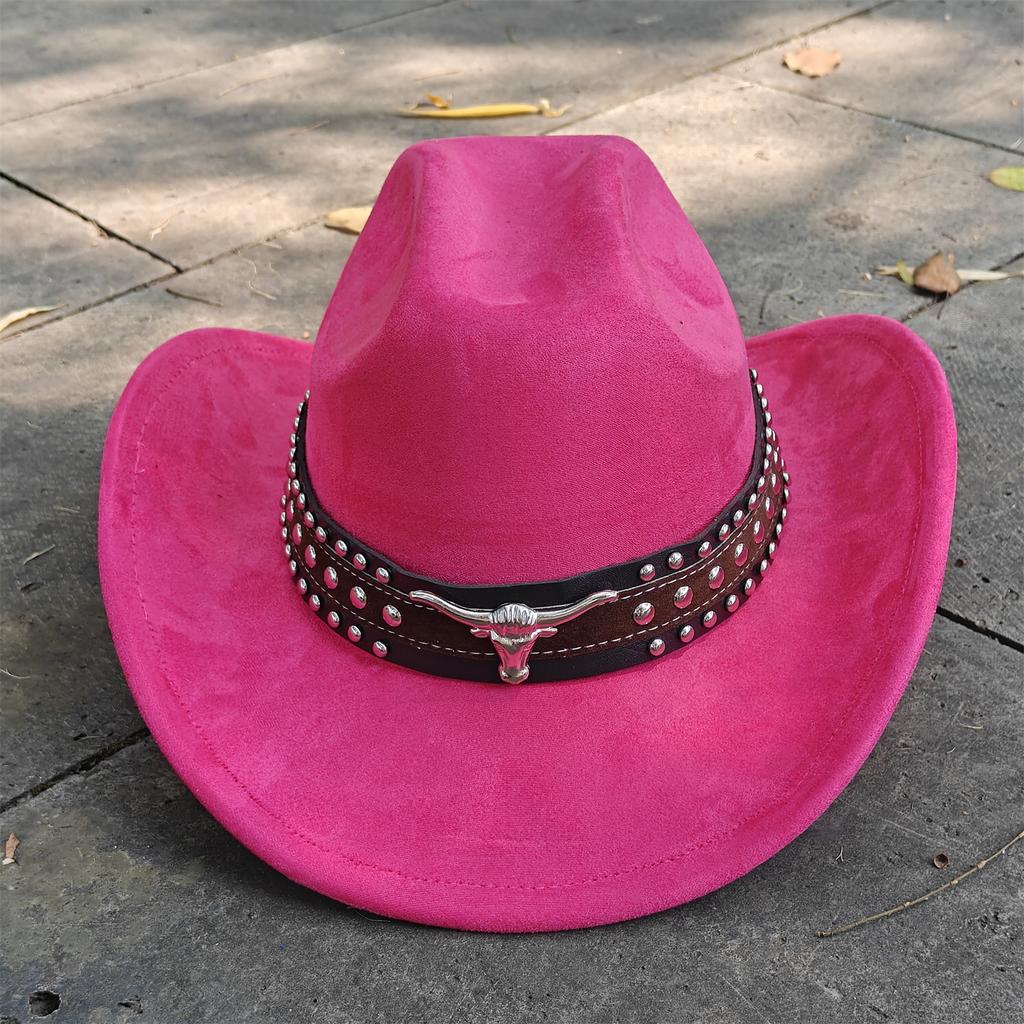 Retro Suede Leather Western Cowboy Fedora Hat For Men Women Bull Head Accessories Fashion Travel Party Hat Denim Hat Sombrero
