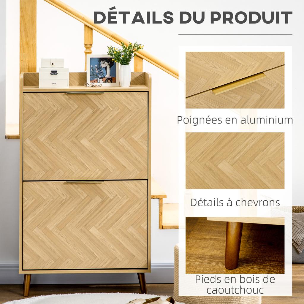 Shoe Cabinet with 2 Flip-Down Doors for Small Hallway Living Room Bedroom 70 X 30 X 120 Cm