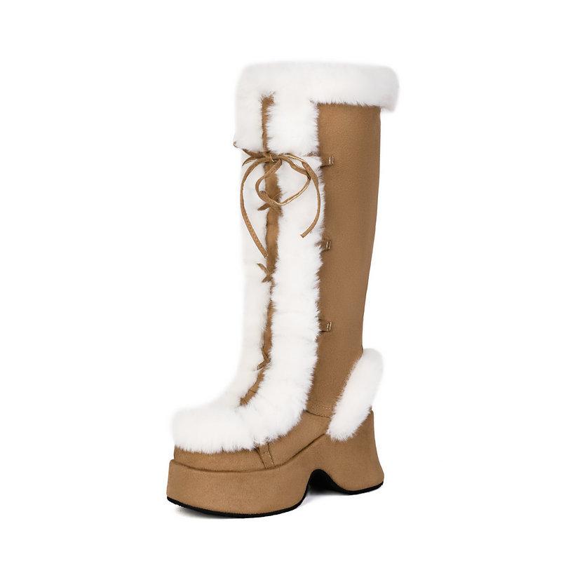 Women's Lavender Platform Knee-High Boots | Fuzzy Accent, Sweet & Edgy Essential Fashion Footwear