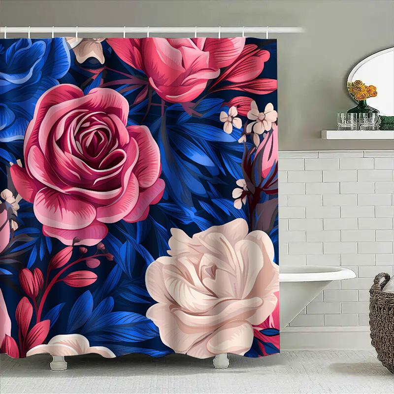 Beautiful Floral Shower Curtain Decor 180X270Cm Waterproof Fabric With Rose Print For Bathroom Accessories Home Decor #3Dillustr