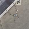 Colar de Borboleta de Cristal com Borla e Pérolas Corrente Premium para Clavícula com Cravação de Diamantes de Luxo Leve Acessórios de Corrente de Pescoço de Nicho de Luxo Leve