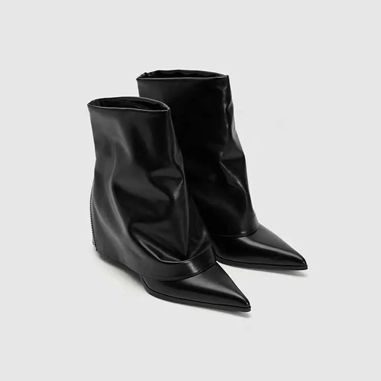 Mode 2025 Herbst/Winter Neue Damen Stiefel mit hohen Absätzen Langer Schaft Gummistiefel Spitzschuh Langer Schaft für Damen
