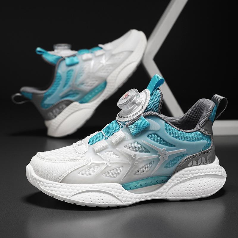 Girls Shoes 2025 New Summer Rotating Button Children's Sports Shoes Mesh Breathable Medium and Older Children's Girls Mesh Shoes