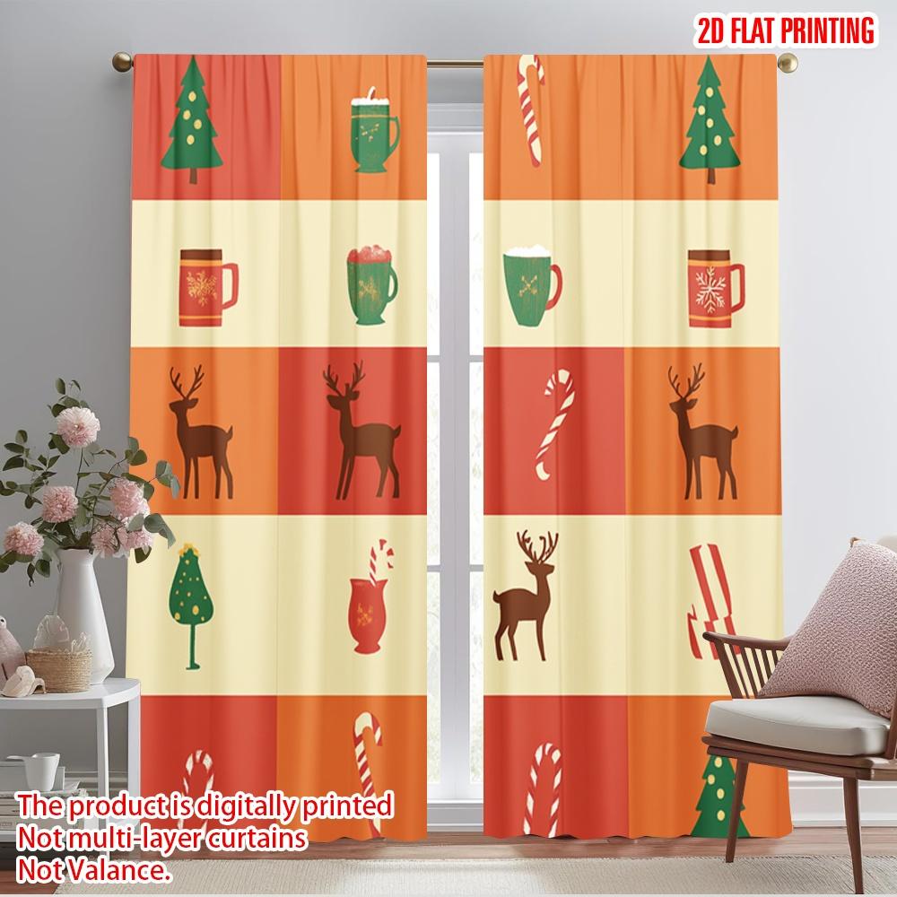 

2pcs,2D plane printing Creative Curtains Christmas tree reindeer candy cane Versatile Fabric (without rod) Decorations Outdoor 52.50×116.00 CM 2pcs