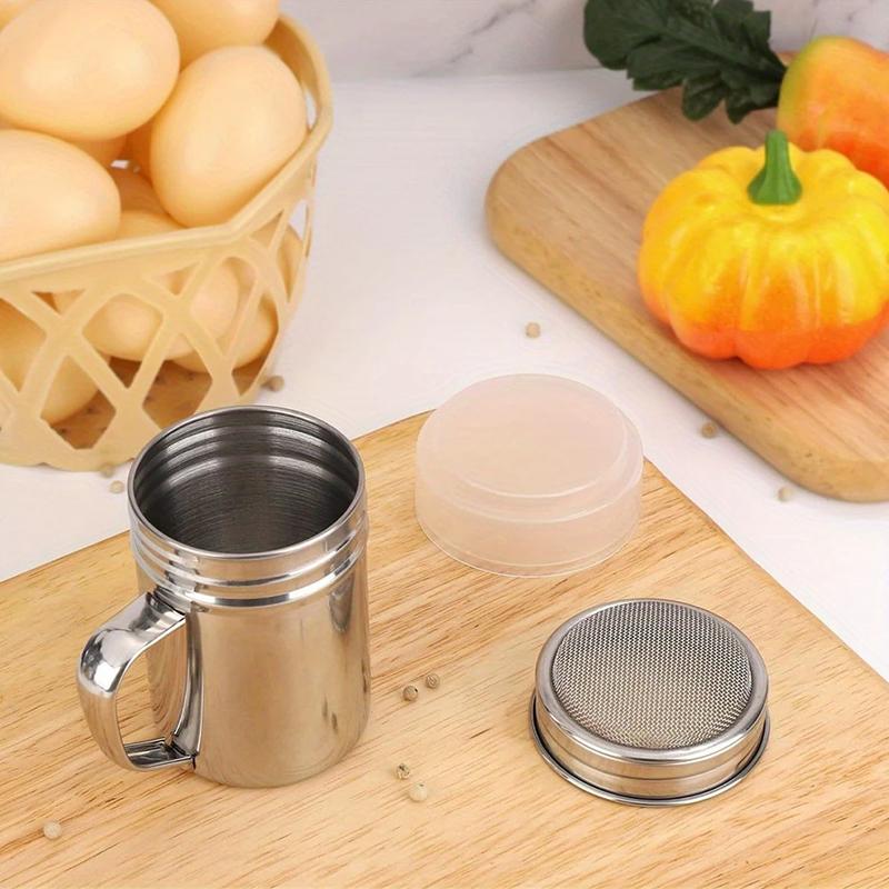 2 Pezzi Set di Shaker per Zucchero a Velo in Acciaio Inossidabile con Manico, Shaker a Rete Fine, Barattoli per Polveri con Coperchio, Set di Barattoli per Spezie, Sale, Zucchero, Pepe
